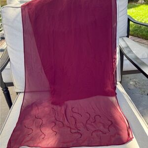 Vintage Burgundy Sheer Beaded Scarf ✨